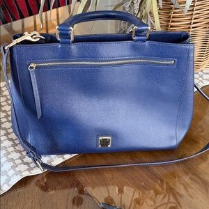 Dooney & Bourke Navy Structured Leather Satchel - Gold Hardware